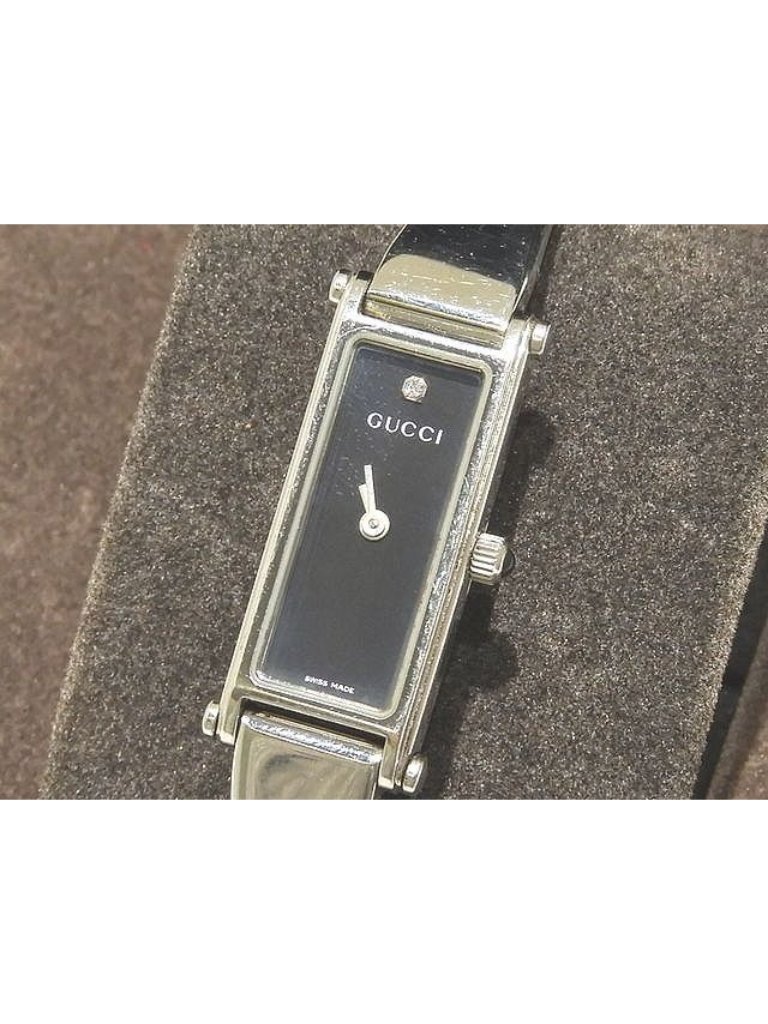 Gucci Bangle Watch Diamond Black Dial Silver Ss Quartz
